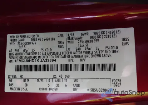 2019 Ford Escape Sel z USA, uszkodzony, nr VIN 1FMCU0HD1KUA33394